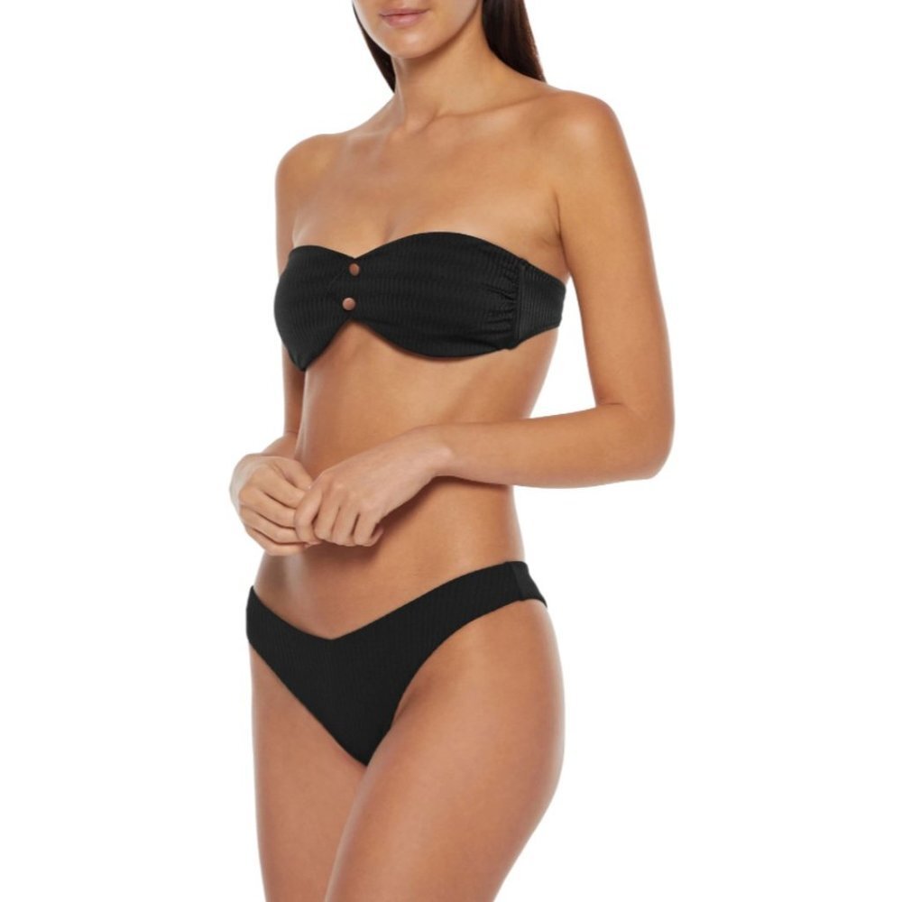 Onia Allegra Button- Embellish Bandeau Bikini Top in Black Small